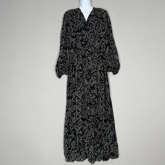 Payal Jain Anthropologie Sheer Maxi Wrap Dress Womens Small Black Printed Party - Picture 1 of 16